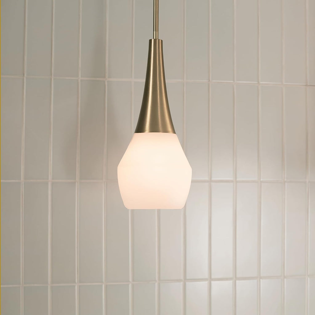 Kichler Deela Single Pendant Light Fixture for Kitchen Island with Satin Etched Cased Opal Glass in Champagne Bronze, Modern Hanging Lamp (7' x 17'), 52529CPZ