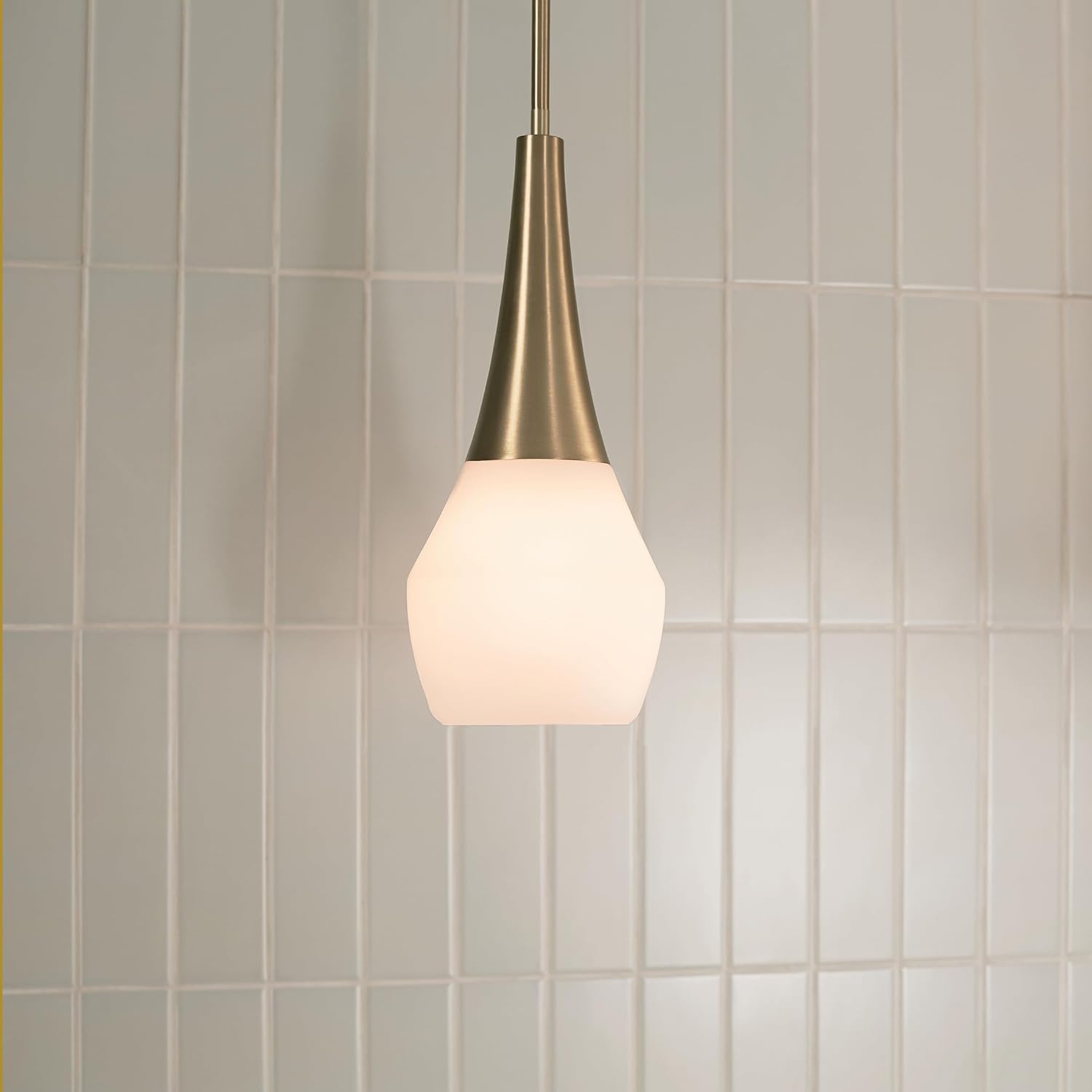 Kichler Deela Single Pendant Light Fixture for Kitchen Island with Satin Etched Cased Opal Glass in Champagne Bronze, Modern Hanging Lamp (7' x 17'), 52529CPZ