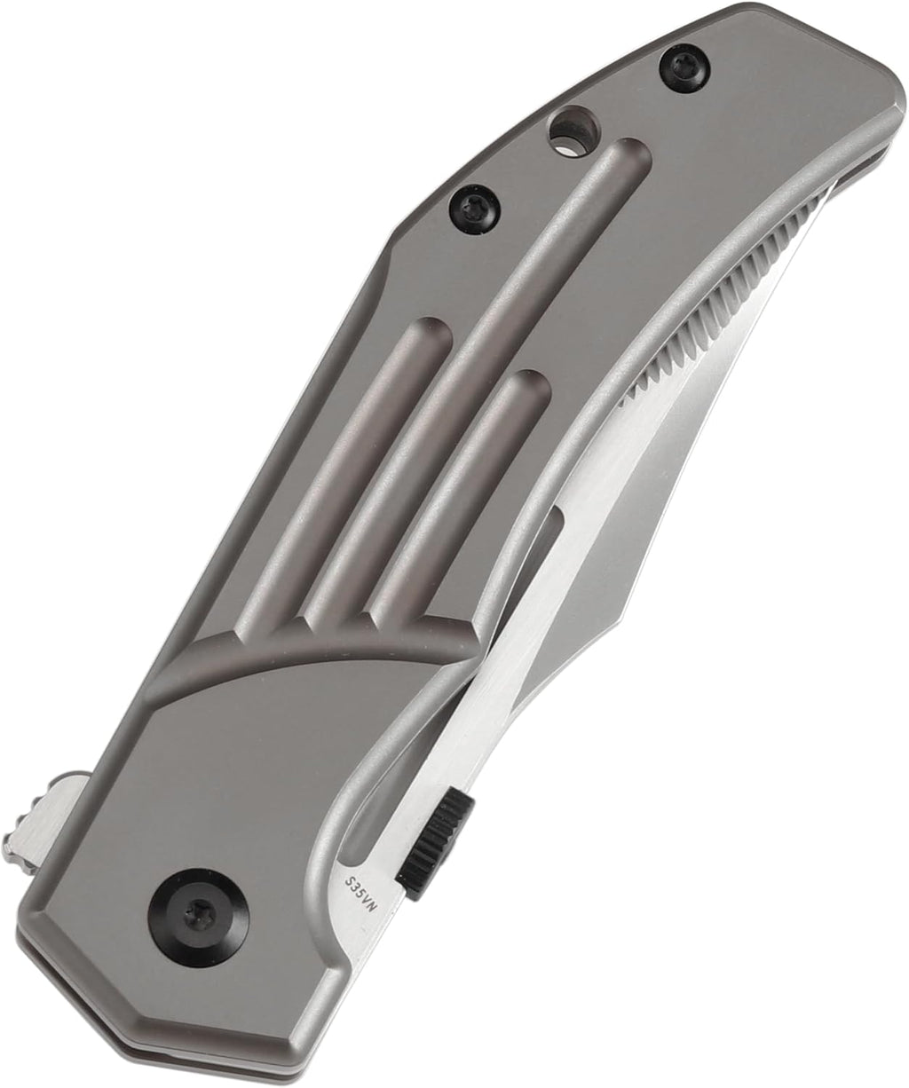 KANSEPT Orion Pocket Knife, 3.07''CPM S35VN with CNC Milling Blade with Blood Groove, Bronze Anodized Titanium Handle and Flipper or Thumb Disk, for Men Camping Survival Hunting Folding Knives K1089A2