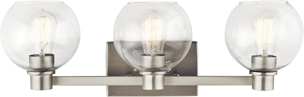 Kichler Harmony 24.5' Vanity Light in Brushed Nickel, 3-Light Traditional Bathroom Vanity with Clear Glass, (24.5' W x 8.25' H), 45894NI