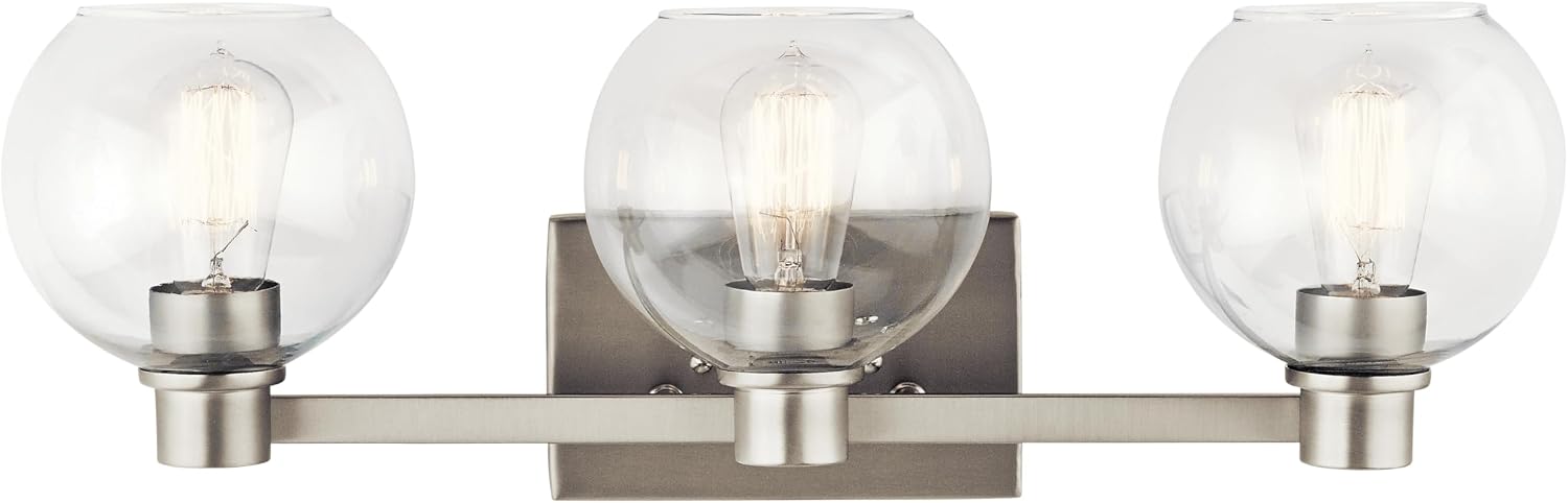 Kichler Harmony 24.5' Vanity Light in Brushed Nickel, 3-Light Traditional Bathroom Vanity with Clear Glass, (24.5' W x 8.25' H), 45894NI