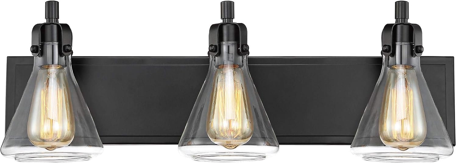Possini Euro Design Cindy Farmhouse Industrial Rustic Wall Light Bronze Brown Metal Hardwired 24' Wide 3-Light Fixture Mounted Clear Glass Shade Bathroom Vanity Mirror House Home Hallway Room Decor