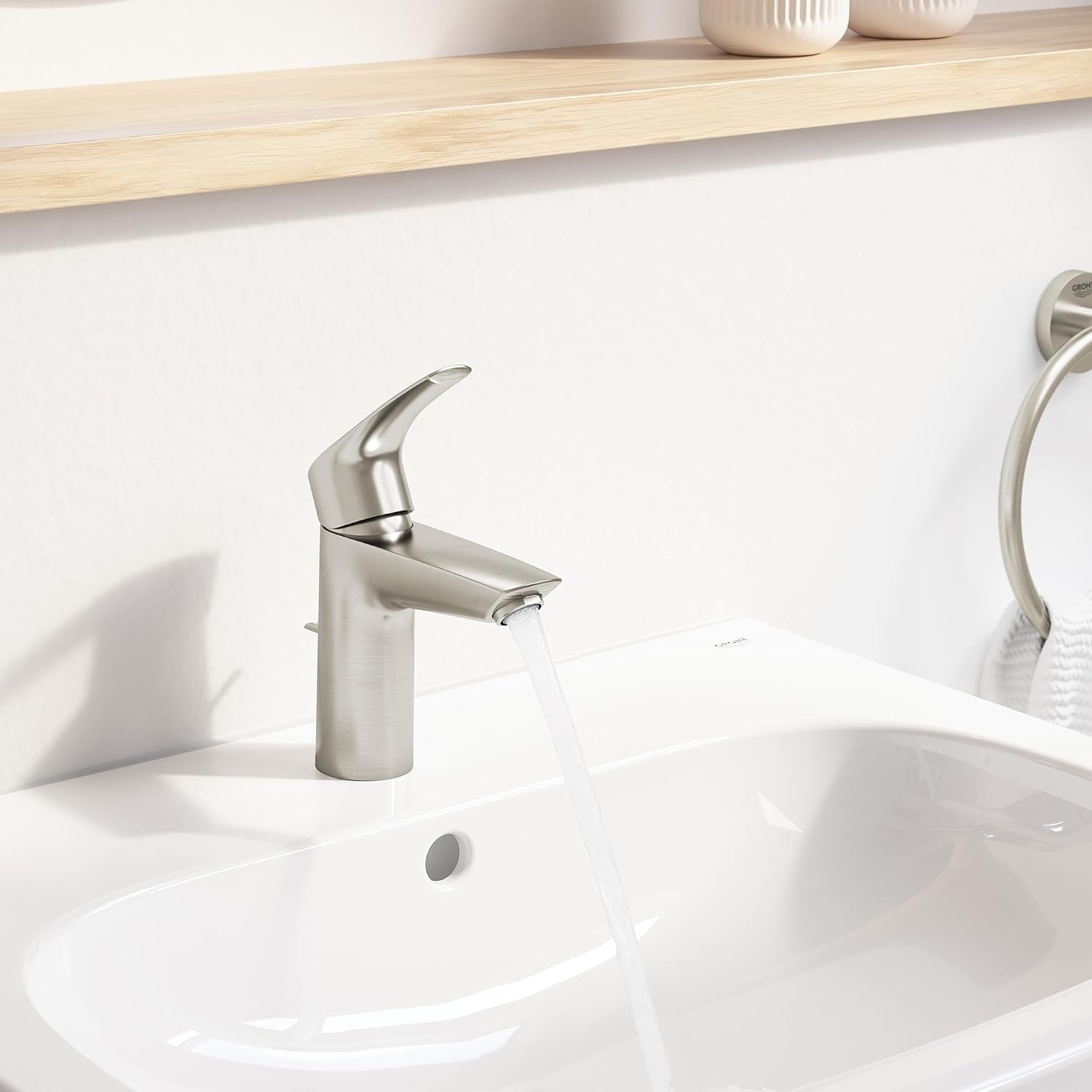 GROHE 32642EN3 Eurosmart, Single Hole Single-Handle S-Size Bathroom Faucet 1.2 GPM, Brushed Nickel