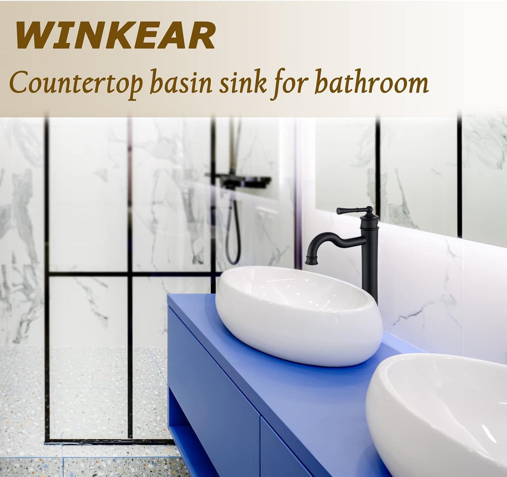 Vessel Sink Faucet Matte Black Bathroom Tall Faucet Single Hole Deck-Mount Pop up Drain Assembly Without Overflow Water Supply Lines Included