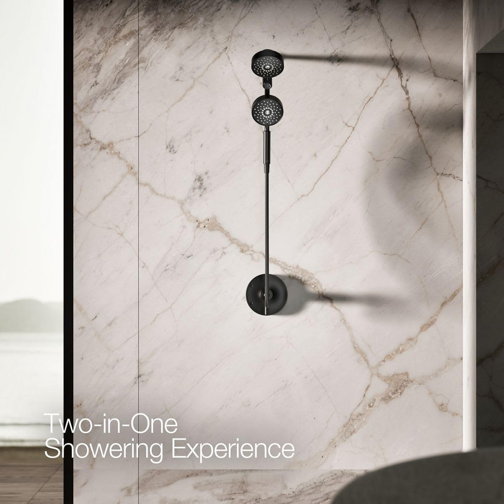KOHLER 23219-BL Purist 2-in-1 Multi Function Shower Kit includes SHOWERHEAD & HAND SHOWER, Full Coverage Spray & Rotating Rail, Matte Black, 2.5 GPM
