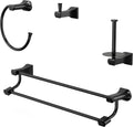 4-Piece Matte Black Bathroom Hardware Set, 304 Stainless Steel Rustproof Wall Mounted, 24 Inch Double Towel Rack, Towel Ring, Robe Hook, Toilet Paper Holder