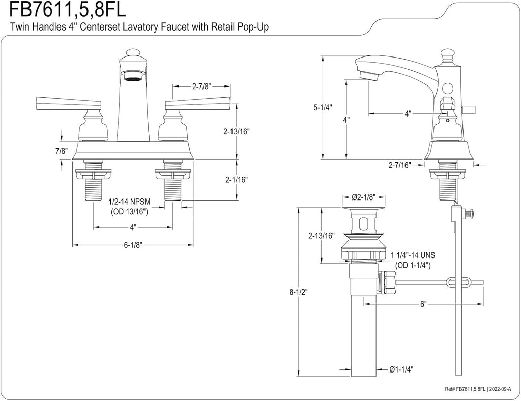 Kingston Brass FB7615FL 4 in. Centerset Bathroom Faucet, Oil Rubbed Bronze