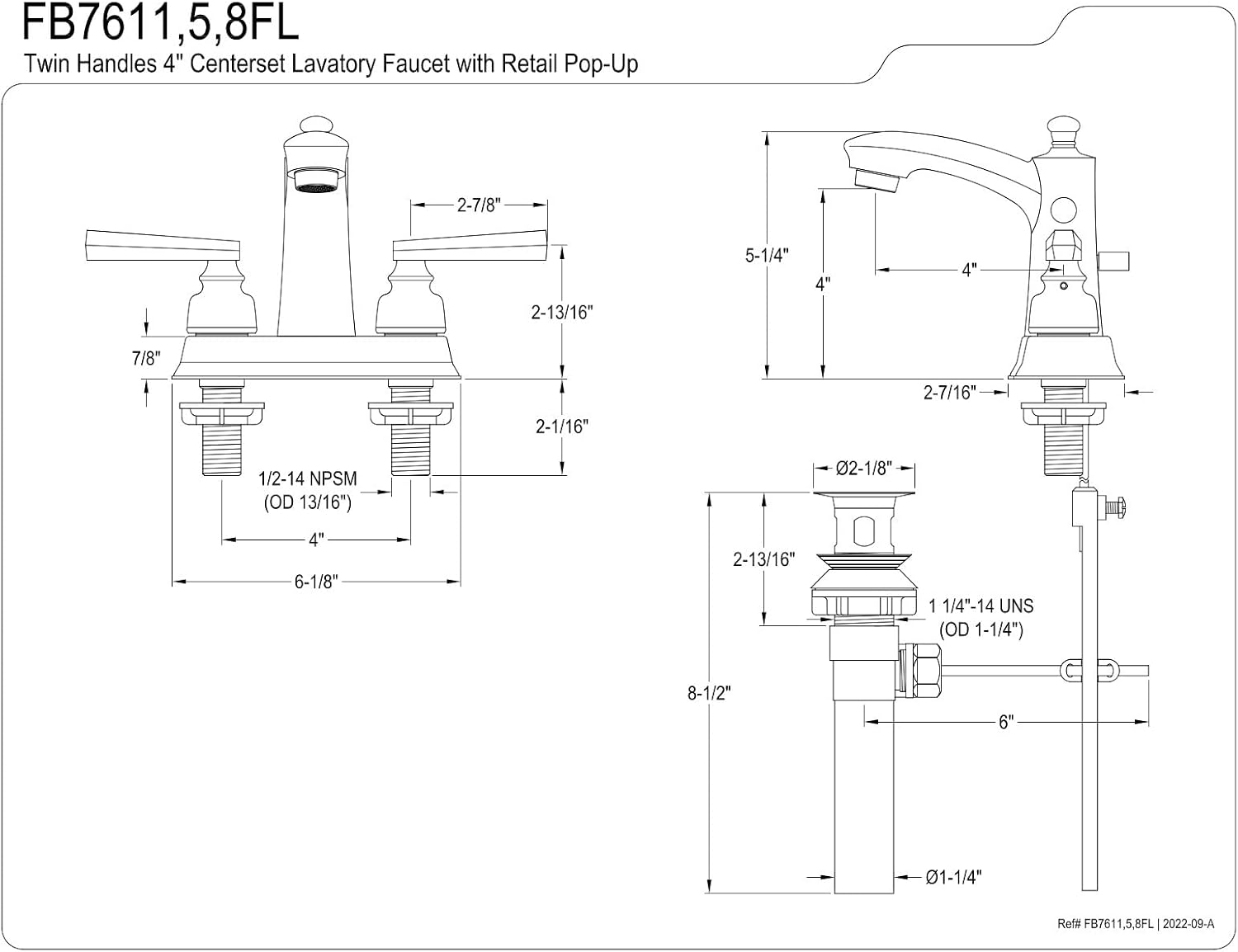 Kingston Brass FB7615FL 4 in. Centerset Bathroom Faucet, Oil Rubbed Bronze