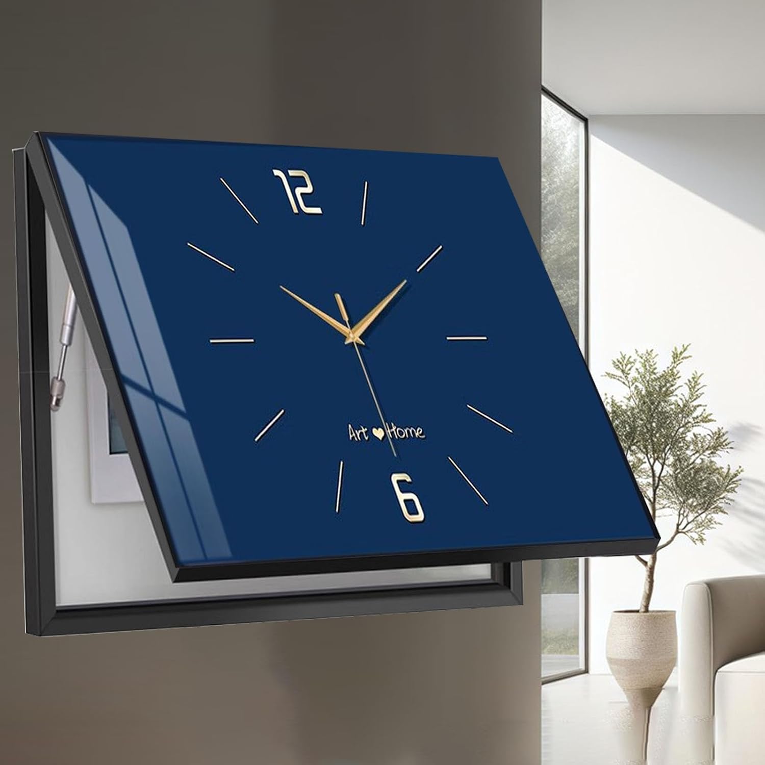 Decorative Meter Box Panel Cover for Hide Electric Box, Horizontal Breaker Box Cover Clock, Electrical Panel Lid for Indoor/Kitchen/Farmhouse(Blue/A,55x45cm(21 5/8x17 3/4'))