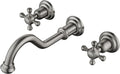 SUMERAIN Traditional Brushed Nickel Wall-Mounted Vessel Faucet, 3 Holes Cross Handles Bathroom Lavatory Sink with Included Rough-in Valve
