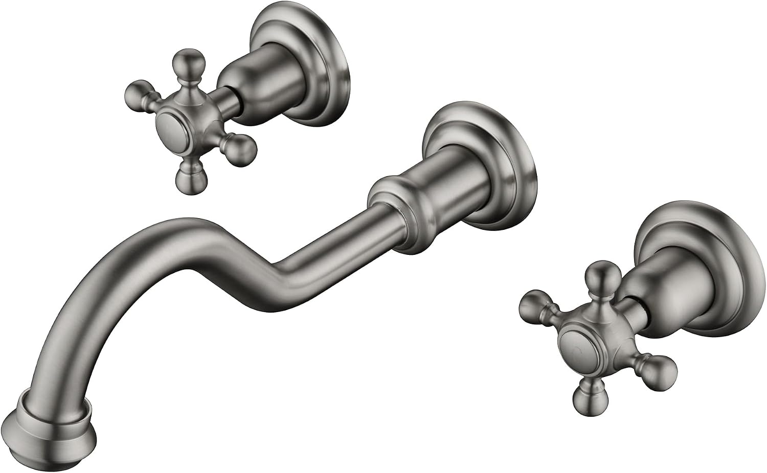 SUMERAIN Traditional Brushed Nickel Wall-Mounted Vessel Faucet, 3 Holes Cross Handles Bathroom Lavatory Sink with Included Rough-in Valve
