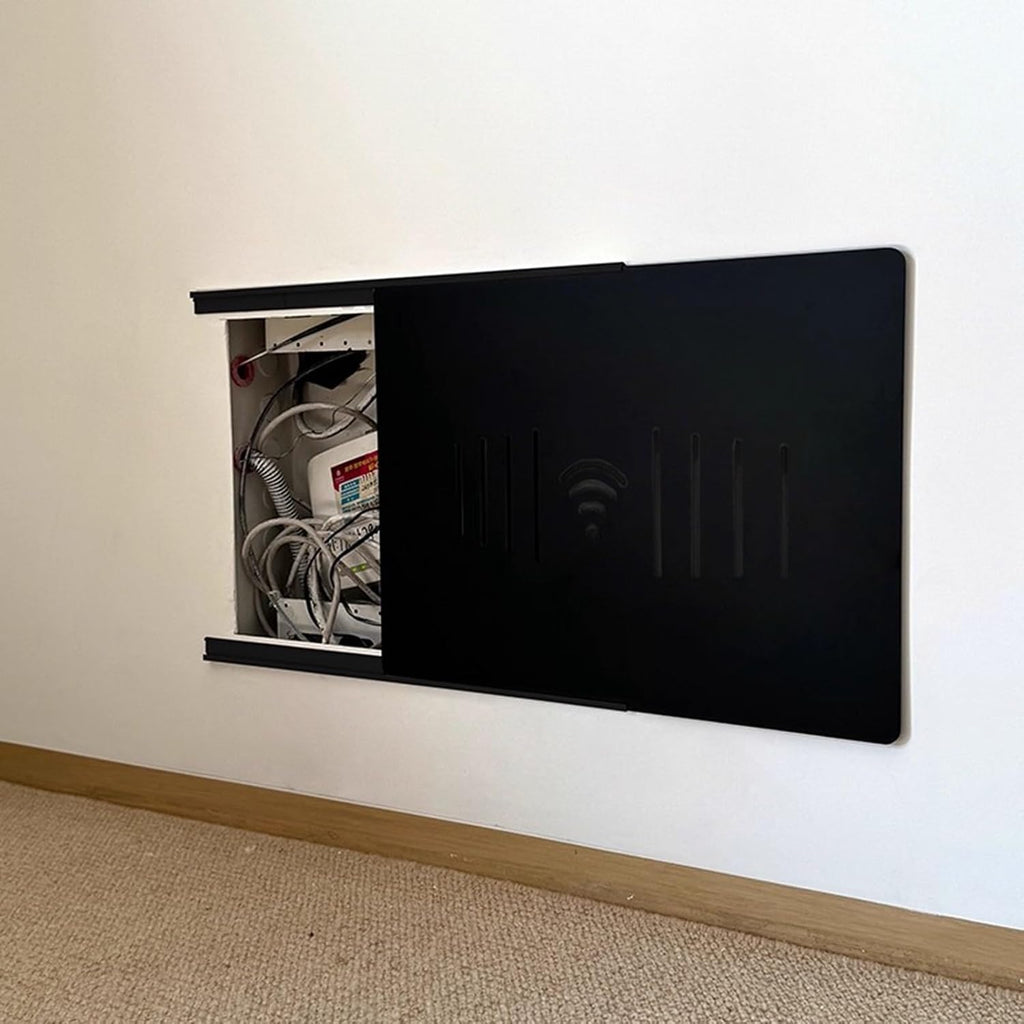 Electrical Panel Cover Sliding Breaker Box Cover with Self Adhesive Track, Extra Thin Electrical Panel Cover Decorative Wall, Safe Distribution Box Protective Lid(Black C,60 x 50 cm/23.6 x 19.7 in)