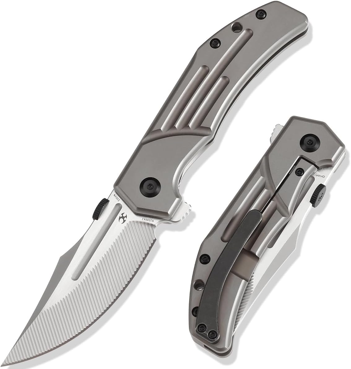 KANSEPT Orion Pocket Knife, 3.07''CPM S35VN with CNC Milling Blade with Blood Groove, Bronze Anodized Titanium Handle and Flipper or Thumb Disk, for Men Camping Survival Hunting Folding Knives K1089A2