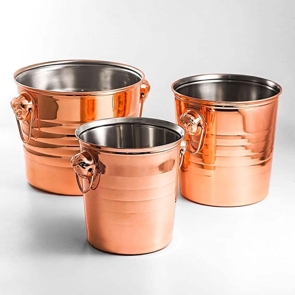 Drink Bucket Bar Supplies Thickened Ice Bucket Stainless Steel Ice Buckets Bar Champagne Bucket Wine Cooler Bucket with Handle Ice Bucket for Parties(Gold,5L)