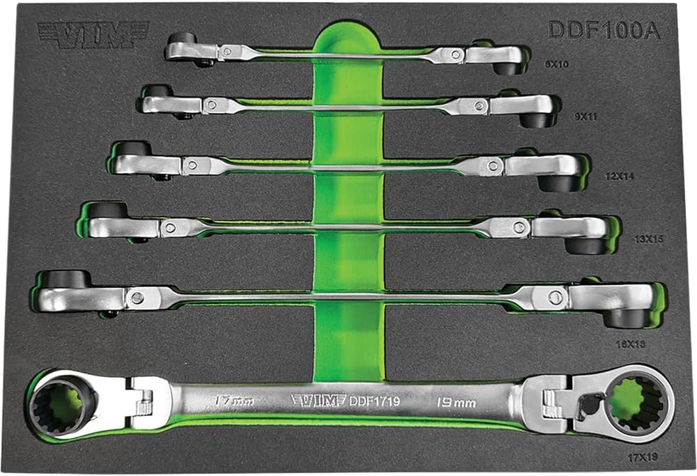 DDF100A 7 PC. DOUBLE DEEP SPLINE FLEX HEAD RATCHETING WRENCH SET - METRIC VIM-DDF100A