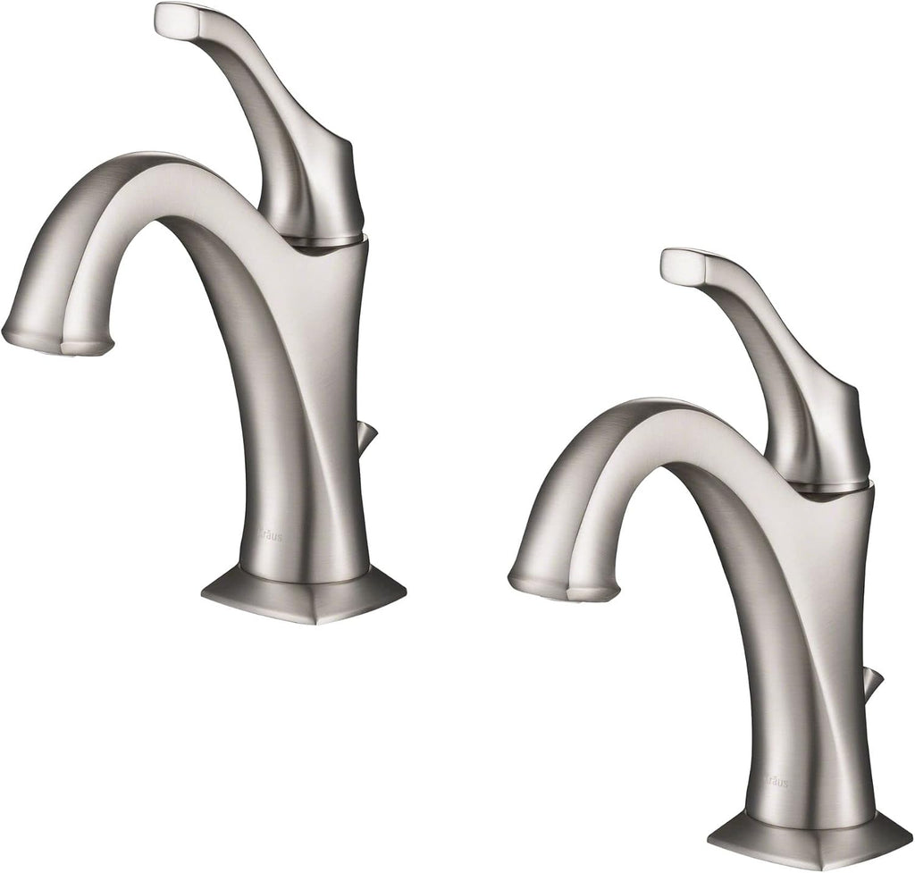 KRAUS KBF-1201SFS Arlo Single Handle Basin Bathroom Faucet with Lift Rod Drain and Deck Plate, Spot-Free All-Brite Stainless Steel (2-Pack)