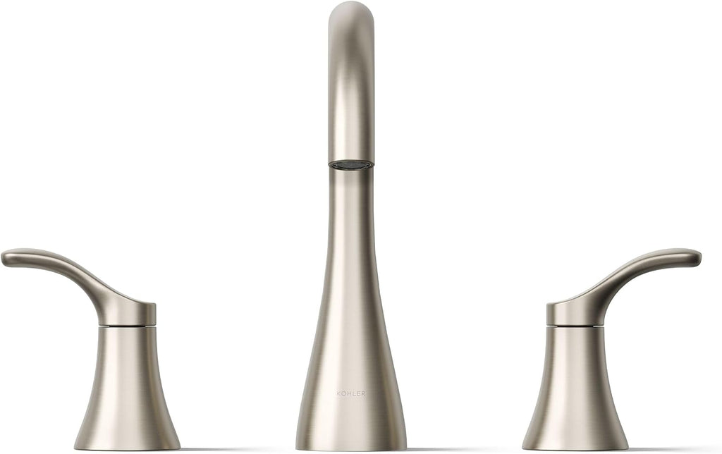 KOHLER K-27390-4-BN Simplice® Widespread Bathroom Sink Faucet, Bathroom Faucets with Two Lever Handles and Clicker Drain, 1.2 GPM, Vibrant Brushed Nickel