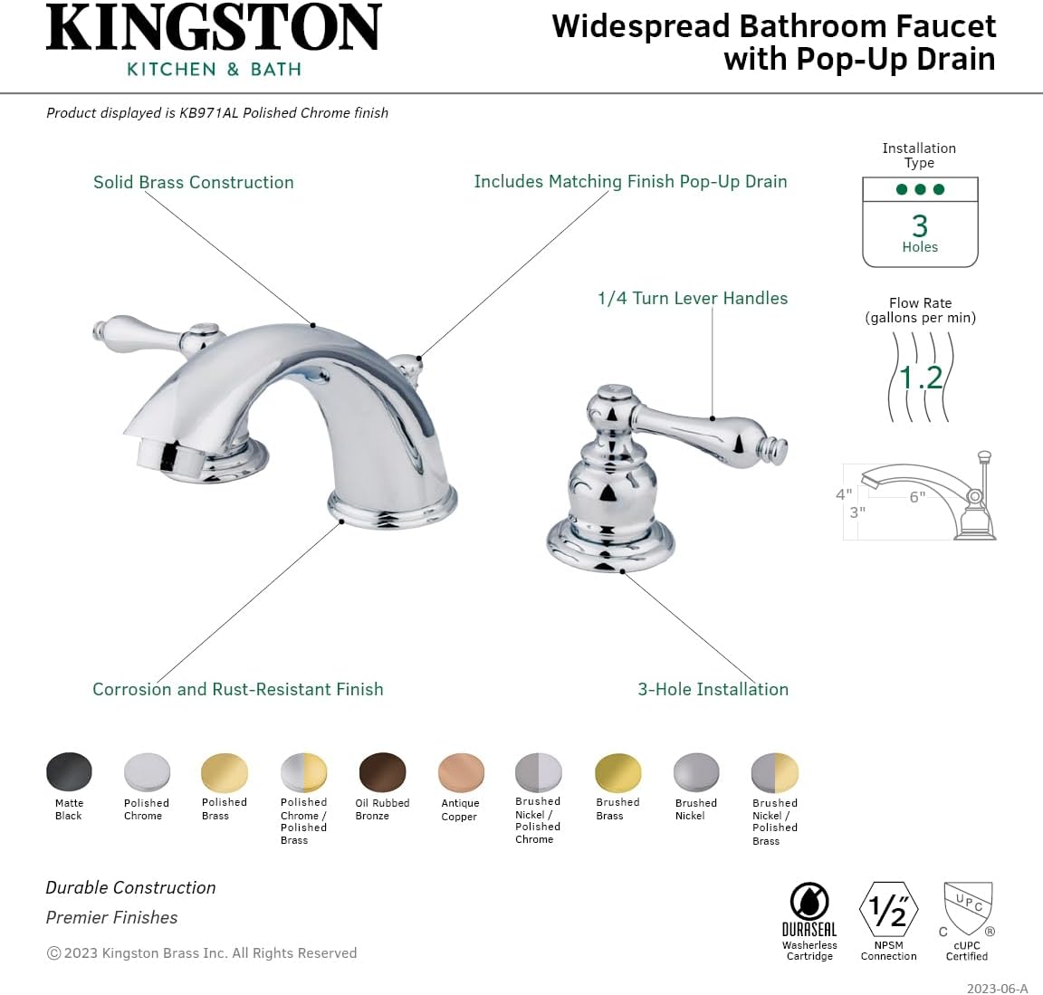 Kingston Brass KB977ALSB Victorian Widespread Bathroom Faucet, Brushed Brass