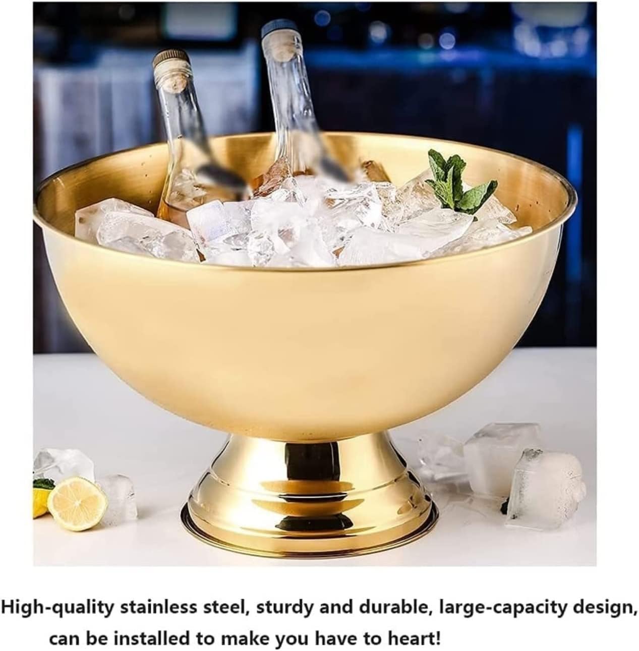 Drink Bucket Bar Supplies Stainless Steel Ice Bucket Portable Chiller Bin Basket Champagne Bucket Cooler Bucket Ice Bucket for Parties(Gold)