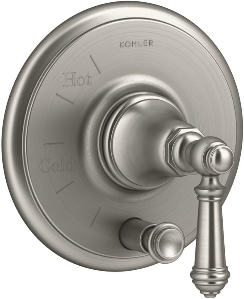 KOHLER K-T72768-4-BN Artifacts Rite-Temp Pressure-Balancing Valve Trim with Push-Button Diverter and Lever Handle, Vibrant Brushed Nickel