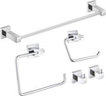 KIBI Cube Bathroom Hardware Set, 5-Piece Accessories Set | 18' Towel Bar, Towel Ring, Toilet Paper Holder, 2 Robe Hooks | Solid Brass Wall Mounted Bathroom Fixtures | Chrome Finish, C-KBA15-5-4