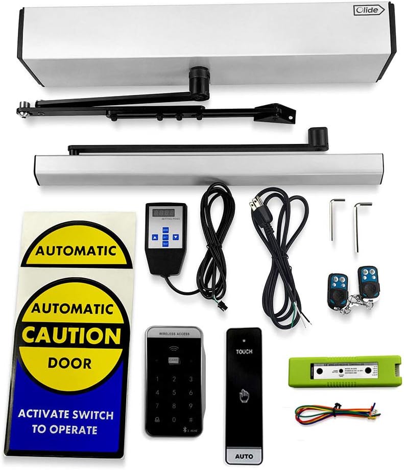 Olideauto 120B Swing Door Closer Electric with Wireless Long Distance Workable Area Access Keypad and Wireless Long Push Panel