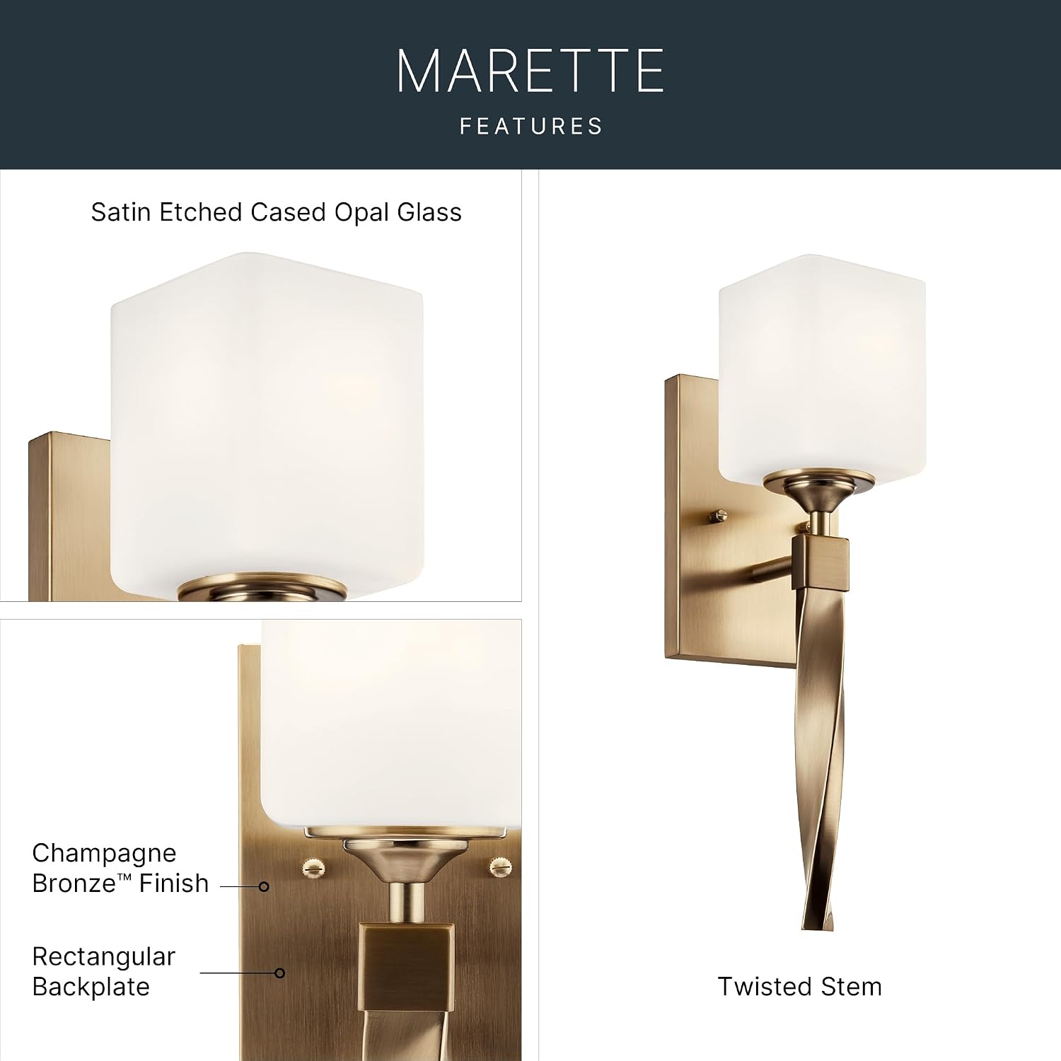 Kichler Marette Light Sconce, 5 inch 1 Light Sconce in Champagne Bronze, (16.25' H x 5.75' D x 5' W), 55000CPZ