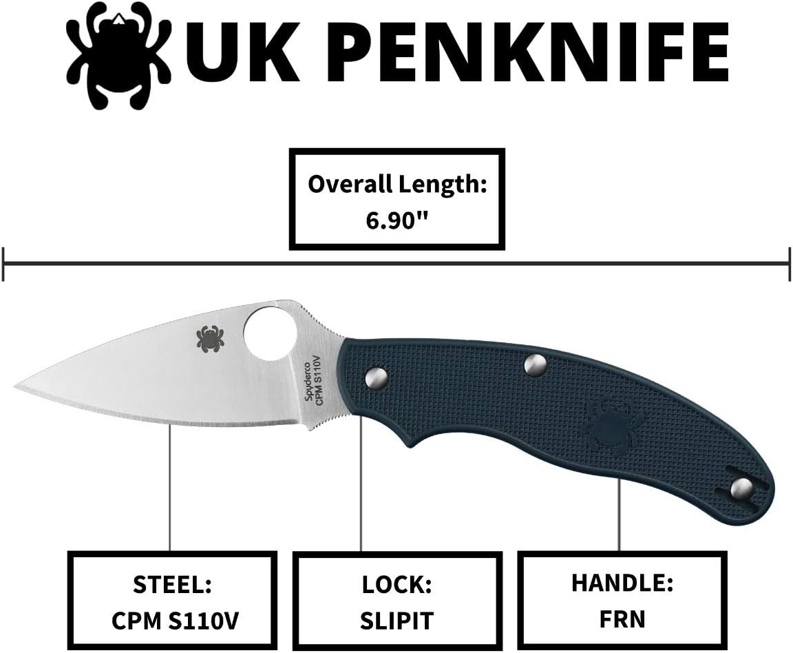Spyderco UK Penknife Folding Pocket Knife, PlainEdge | 6.91' Overall Length, 2.9' CPM S110V Steel Blade, Midnight Blue, FRN Handle, SlipIt Lock, Full-Flat Grind