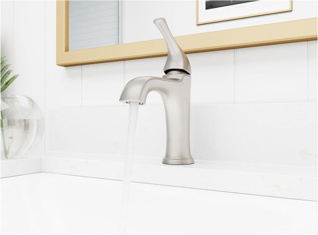 Pfister LG42-MCA0 McAllen 1.2 GPM Single Hole Bathroom Faucet with Pfast Connect, Pforever Seal Valves, Spot Defense, and TiteSeal – Includes Push & Seal Drain Assembly - Spot Defense Brushed Nickel