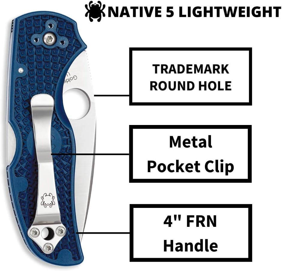 Spyderco Native 5 Lightweight Folding Knife with 2' CPM S110V Steel Blade and FRN Handle - EDC Knife for Men and Women, Perfect for Hunting, Tactical, Camping, Survival, Hiking - PlainEdge - C41PDBL5