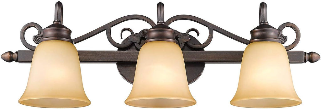 Golden Lighting Belle Meade 3 Light Bath Vanity in Rubbed Bronze with Tea Stone Glass
