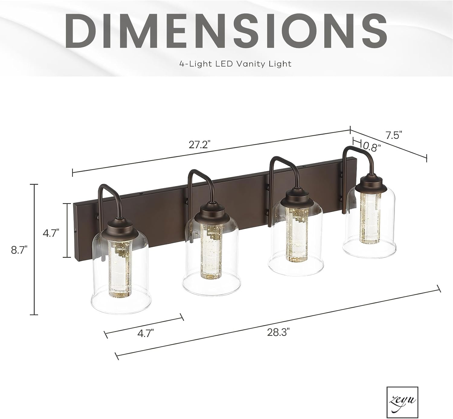 zeyu 20W LED Vanity Light Bathroom, 4-Light Farmhouse Vanity Lighting Over Mirror with Crystal Bubble and Clear Glass, 5CCT Adjustable, Oil Rubbed Bronze Finish, ZSL72B-4W LED ORB-1
