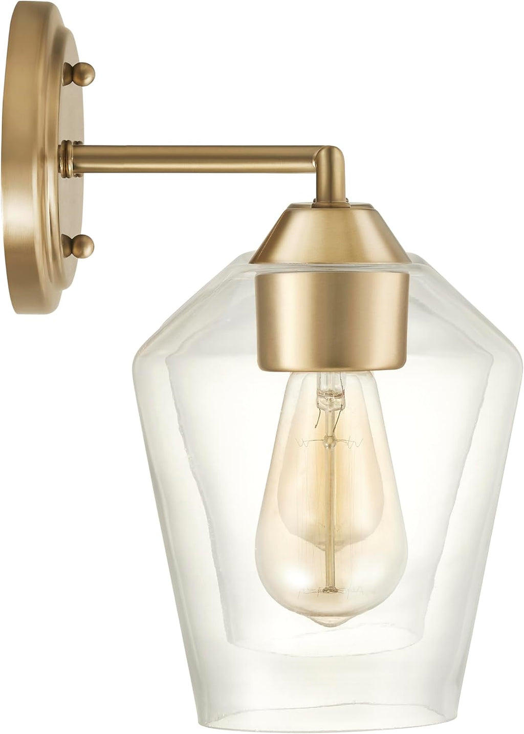 Aspen Creative 62738-27-3, Three-Light Metal Bathroom Vanity Wall Light Fixture, 22-1/4' Wide, Transitional Design in Light Bronze with Clear Glass Shade.