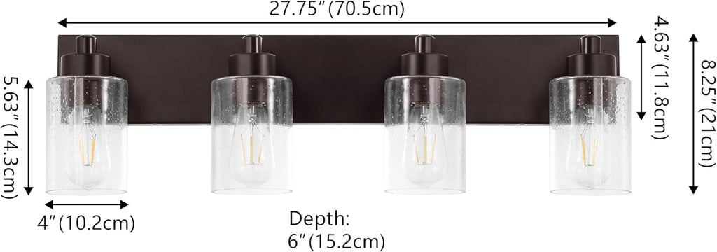 JONATHAN Y 27.75' Oil Rubbed Bronze/Clear 4-Light Modern LED Vanity Light for Bathroom Mirror, Mid-Century Wall Sconce with Clear Seeded Glass Shades, Contemporary Iron Fixture, LED Bulbs (JYL7558E)