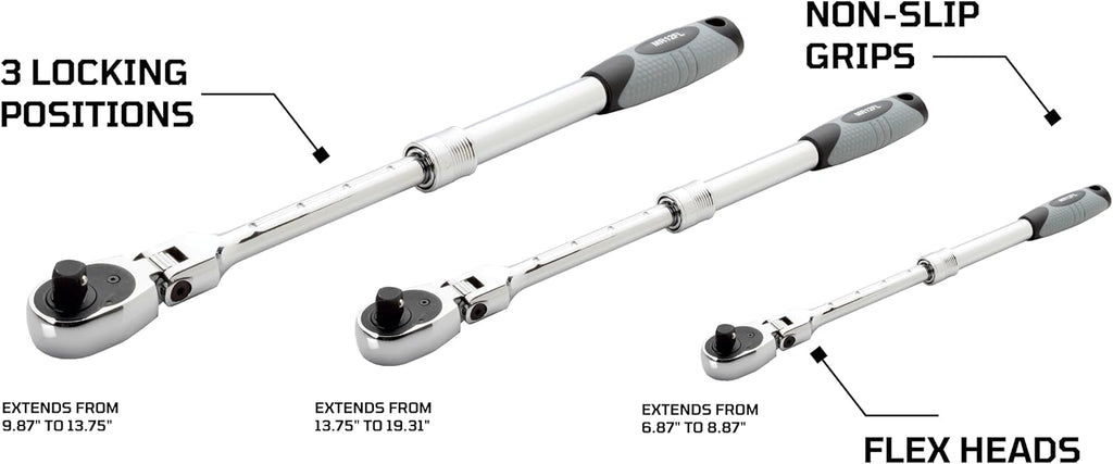EZRED MR482FL 3-Piece Extendable Ratchet Set,Silver