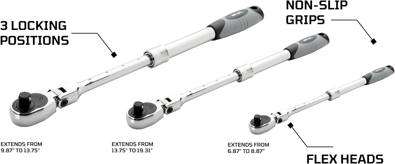 EZRED MR482FL 3-Piece Extendable Ratchet Set,Silver