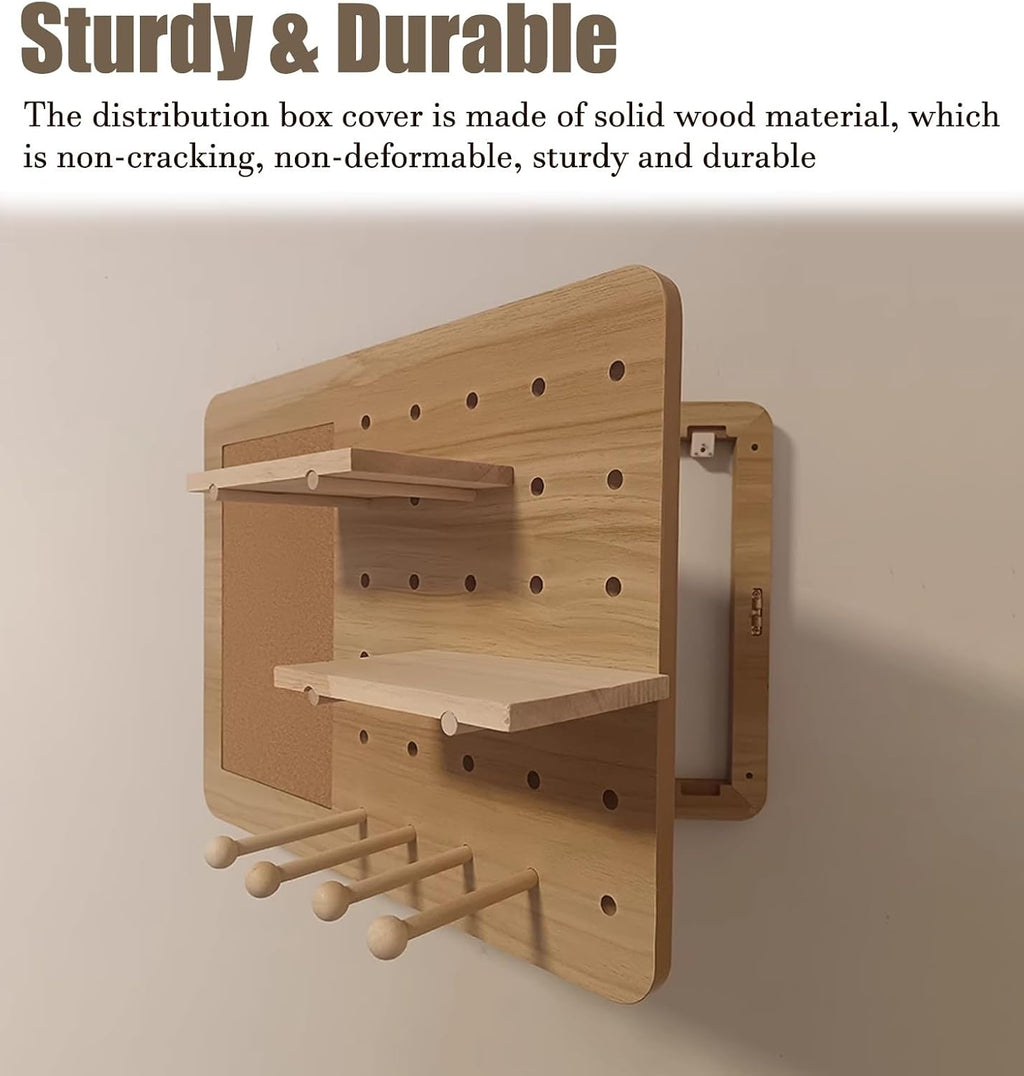 Electrical Panel Cover Electrical Panel Cover with Hook & Shelf, Wood Distribution Cover Hide Breaker Box, Removable Decorative Fuse Box Covers, Hanging Clothing(WXL-55 x 45CM-21.7x17.7)