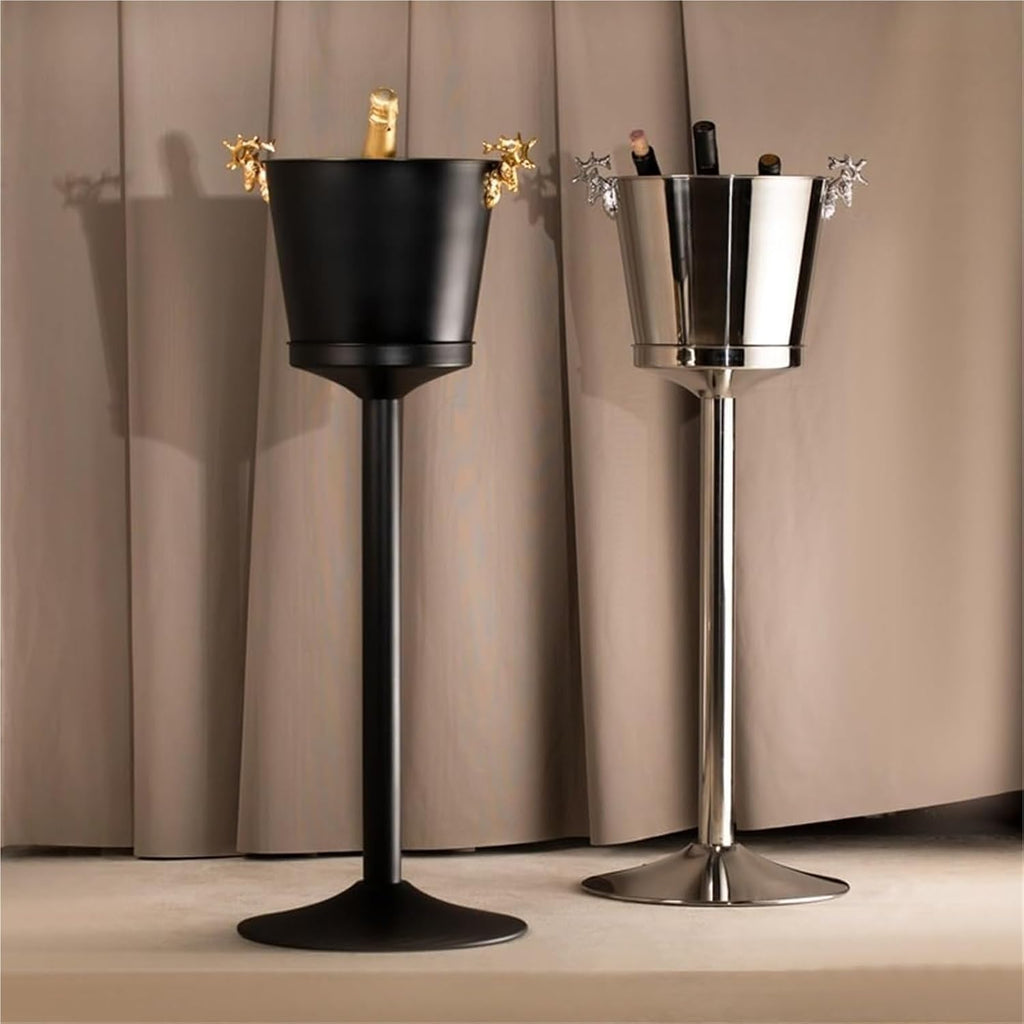 Ice Bucket with Stand， Stainless Steel Bucket Wine Chiller On Stand Tall for Party Bar KTV BBQ Home(Gold)