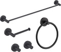 KIBI Circular Bathroom Hardware Set 5-Piece | 24' Towel Bar, Towel Ring, Toilet Paper Holder, 2 Robe Hooks | Wall-Mounted Solid Brass Bathroom Accessories | Matte Black, C-KBA14-5-1