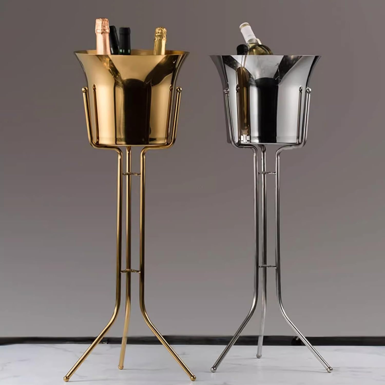 Portable Stainless Steel Wine Ice Bucket with Stand Chiller on Kitchen and Bar Ware Beverage Barware Accessories Party