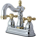 Kingston Brass KB1604AX Heritage 4' Centerset Lavatory Faucet with Metal Cross Handle, Chrome/Polished Brass