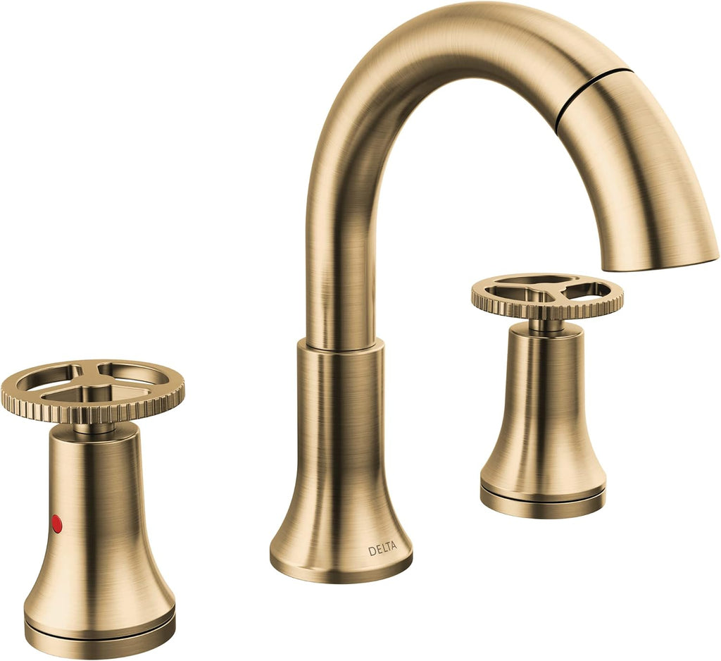 Delta Faucet Trinsic Pull Down Bathroom Faucet, Bathroom Pull Out Faucet, Gold Widespread Bathroom Faucet 3 Hole Pull Down, Bathroom Sink Faucet with Magnetic Docking, Champagne Bronze 3558-CZPD-DST