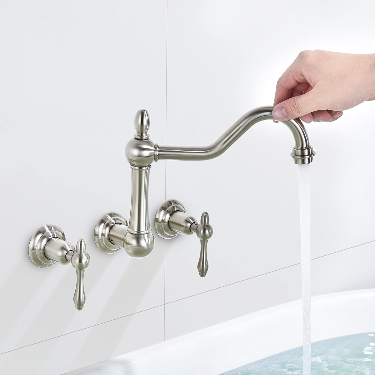 sumerain Wall Mount Bathtub Faucet Brushed Nickel Tub Filler, 8 Inches Center