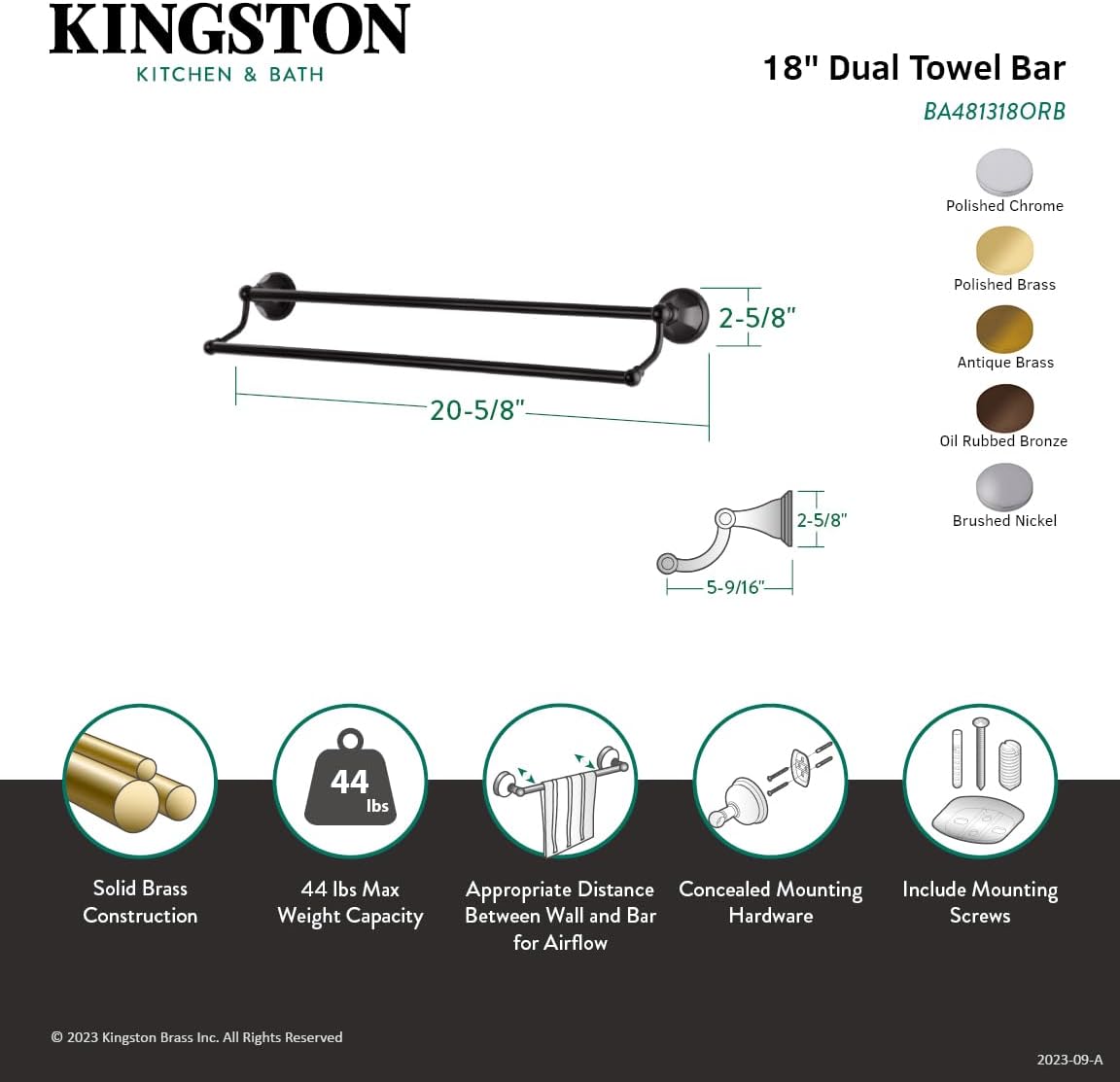 Kingston Brass BA481318SN Metropolitan Dual Towel-Bar, 18-inch length, Brushed Nickel