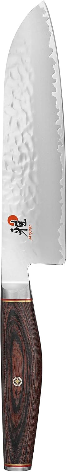 Miyabi Artisan Japanese Santoku Knife, 7-inch, Fine Edge Kitchen Knife, 63 Rockwell hardness, D-shaped, Rosewood Pakkawood handle, Handcrafted in Seki, Japan