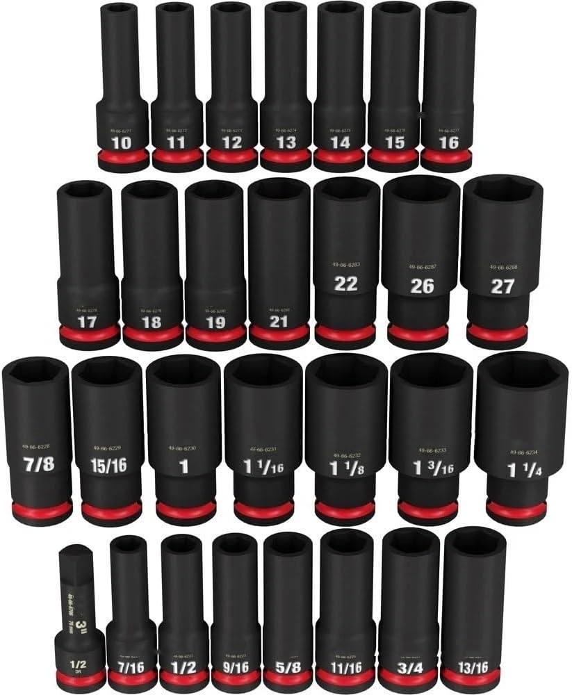 NEW 49-66-7016 for Milwaukee Shockwave Metric & SAE 1/2 Dr Impact Socket set Black - 29 pc