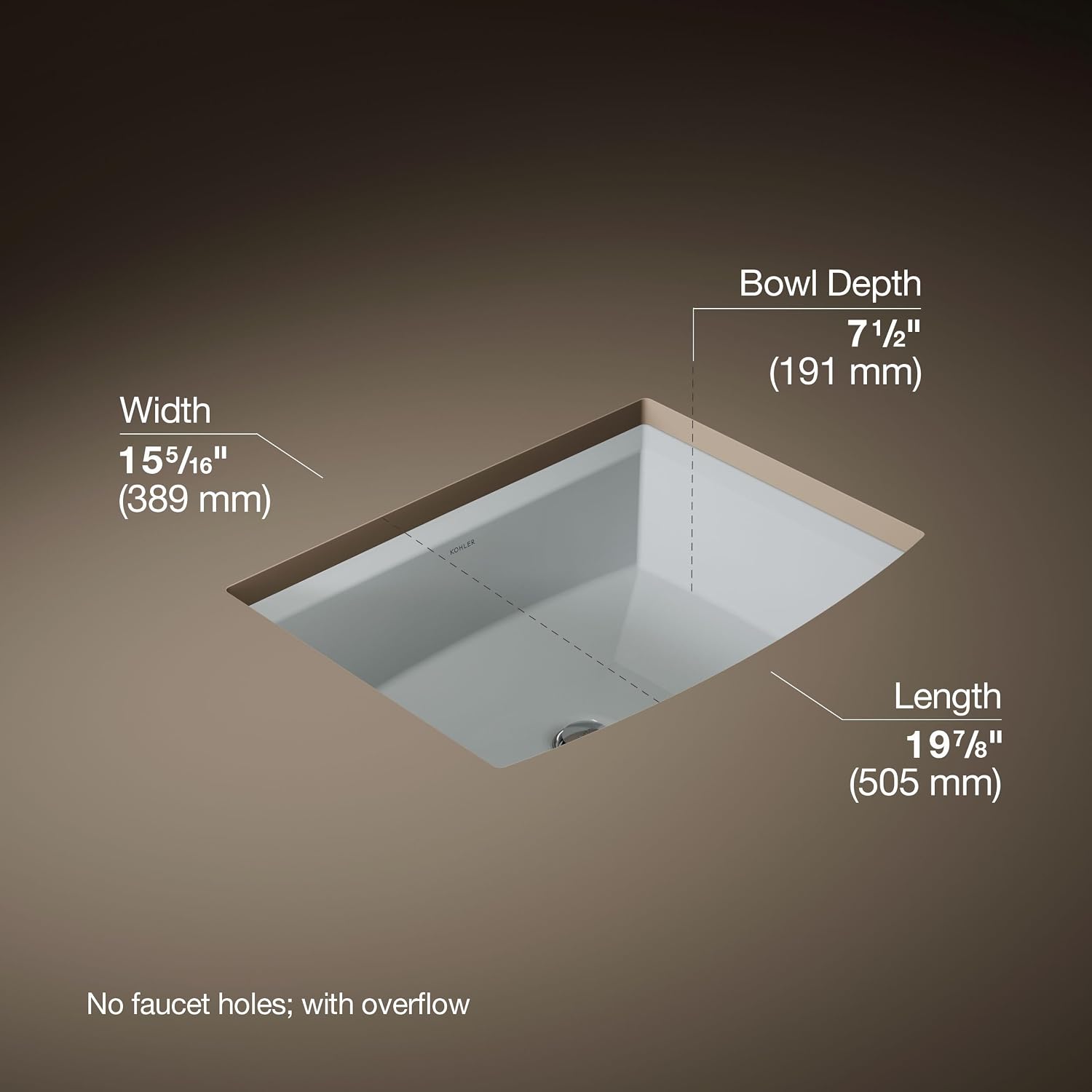 Kohler 2355-95 Archer® 20' rectangular undermount bathroom sink, Ice Grey