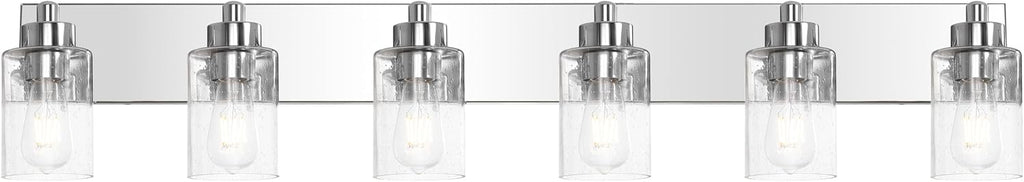 JONATHAN Y 40' Chrome/Clear 6-Light Modern LED Vanity Light for Bathroom Mirror, Mid-Century Wall Sconce with Clear Seeded Glass Shades, Contemporary Iron Fixture, LED Bulbs (JYL7621C)