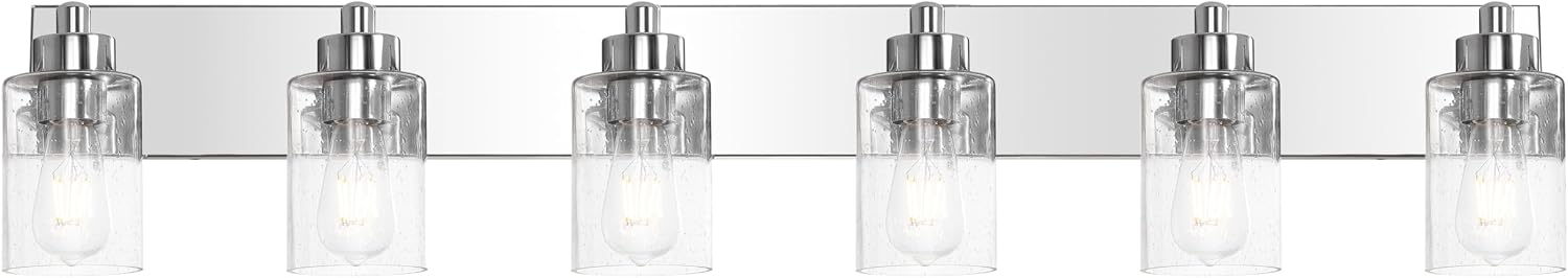 JONATHAN Y 40' Chrome/Clear 6-Light Modern LED Vanity Light for Bathroom Mirror, Mid-Century Wall Sconce with Clear Seeded Glass Shades, Contemporary Iron Fixture, LED Bulbs (JYL7621C)