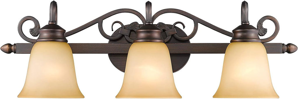 Golden Lighting Belle Meade 3 Light Bath Vanity in Rubbed Bronze with Tea Stone Glass